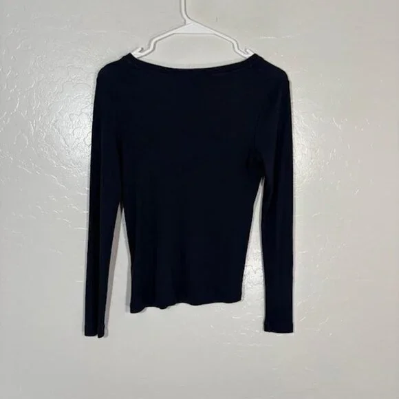 Marine Layer Shirt Womens XS Navy Blue Ribbed Scoop Neck Henley Long Sleeve - Picture 5 of 7